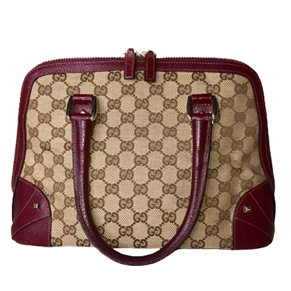 GUCCI GG Canvas Wine Leather Top Handle Dome Tote COA, GUCCI Dust Bag MINT COND - Picture 7 of 17